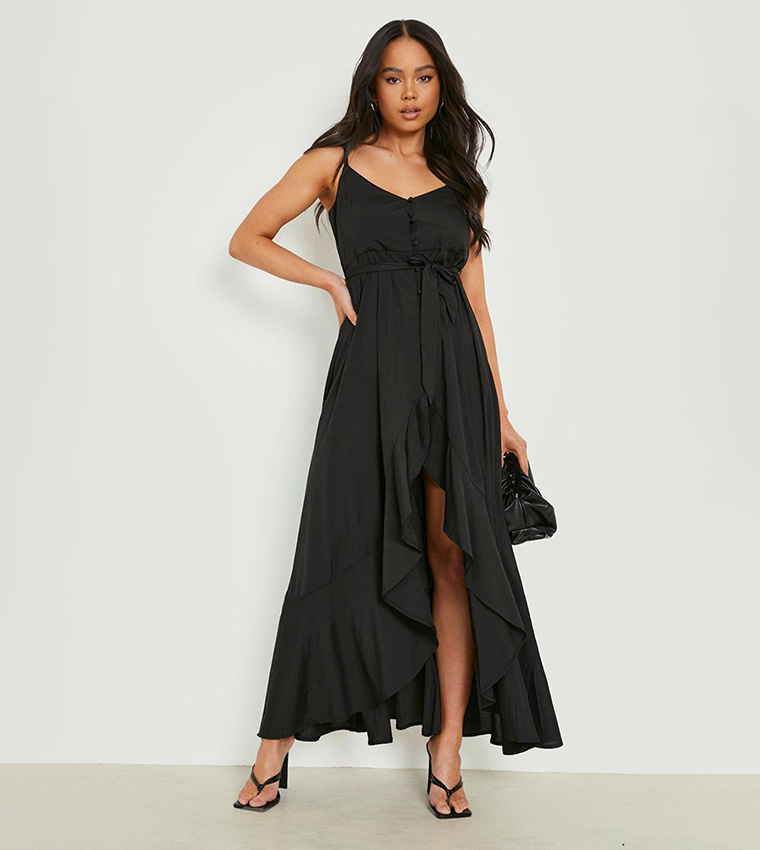 Black frill best sale hem midi dress