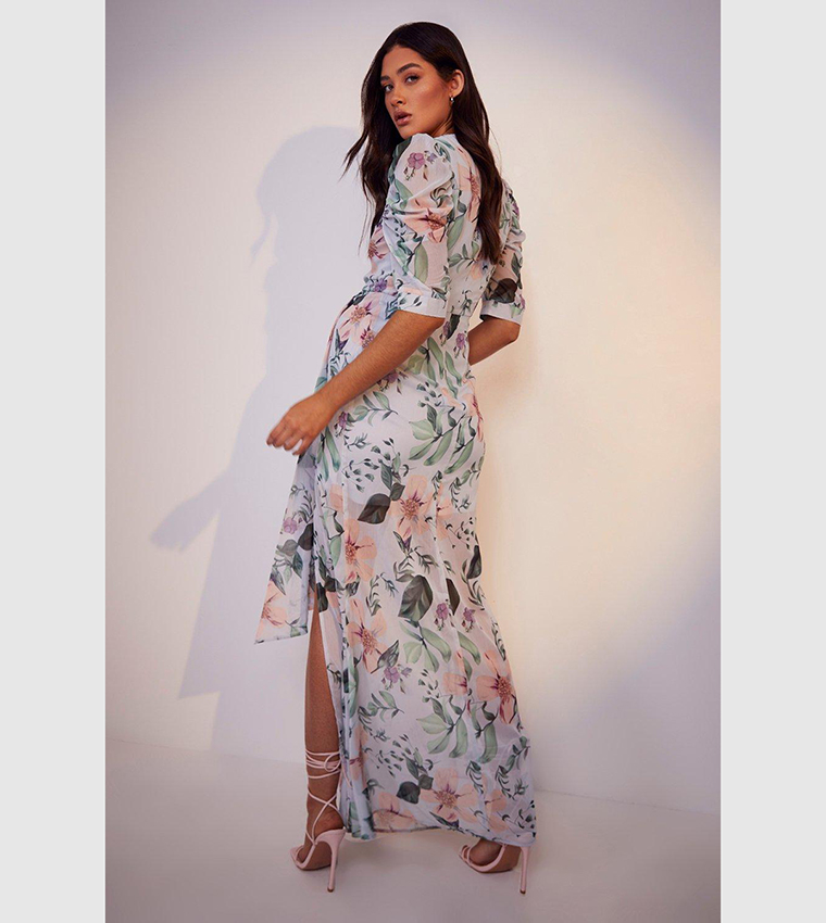 Buy Boohoo Maternity Occasion Floral Puff Sleeves Maxi Dress In Multiple  Colors