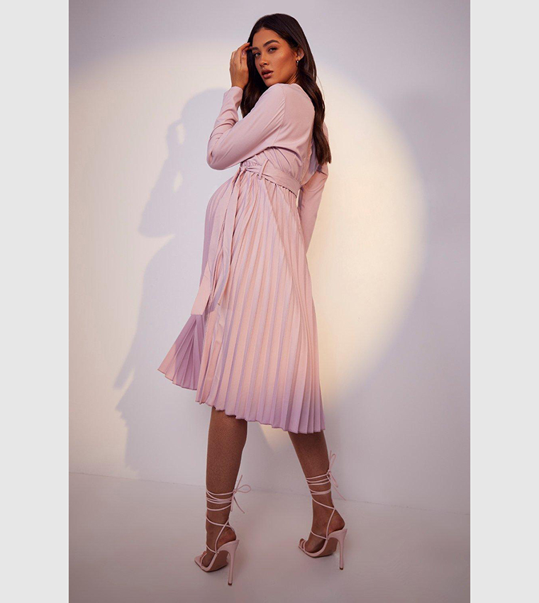 Buy Boohoo Pleated Wrap Midi Dress In Blush 6thStreet UAE