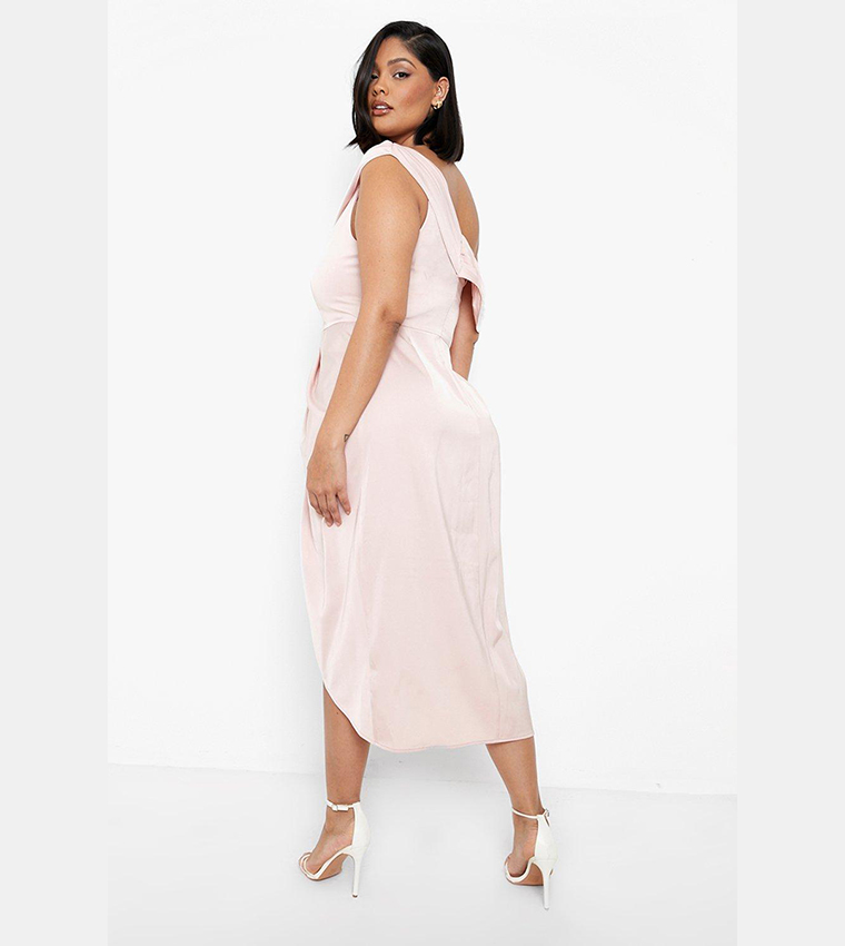 Satin Corset One Shoulder Wrap Midi Dress