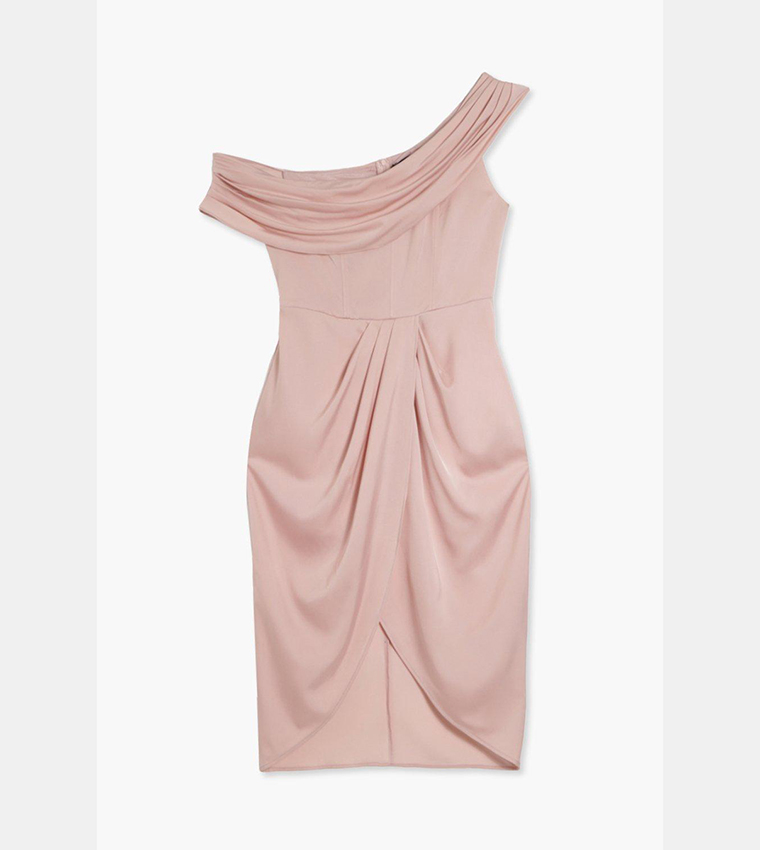 Satin Corset One Shoulder Wrap Midi Dress