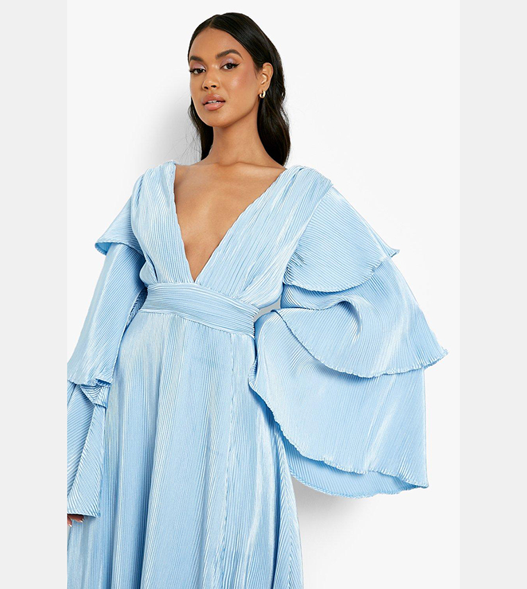 Buy Boohoo Layered Ruffle Sleeves Maxi Dress In Blue | 6thstreet Qatar