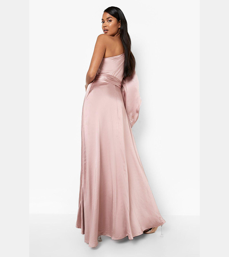 Buy Boohoo Satin One Shoulder Drape Maxi Dress In Rose