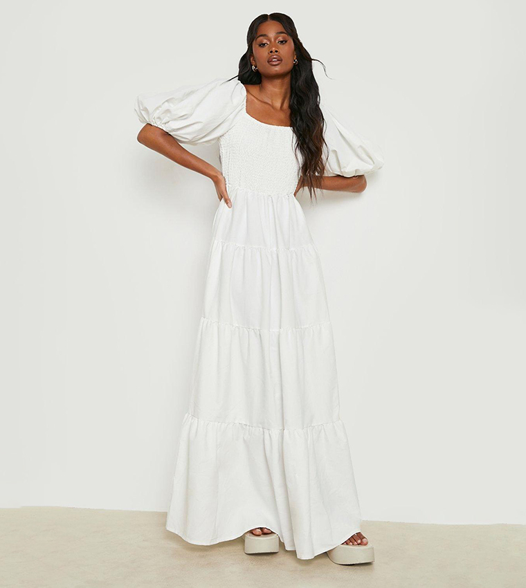 Buy Boohoo Extreme Puff Sleeves Shirred Maxi Smock Dress In White | 6thstreet Saudi Arabia Buy Boohoo Extreme Puff Sleeves Shirred Maxi Smock Dress In White | 6thstreet Saudi Arabia