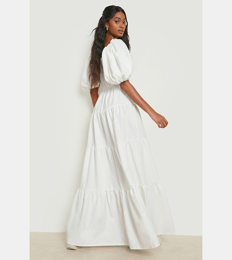 Buy Boohoo Outlet Extreme Puff Sleeves Shirred Maxi Smock Dress In White 6thStreet Bahrain