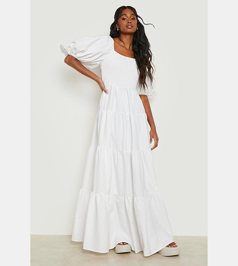 Buy zooomberg White Long Sleeve Embossed Flare Dress (Medium) at
