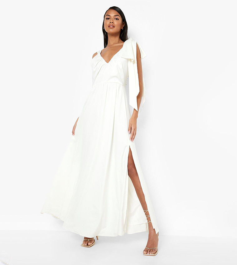 Buy Boohoo Tie Shoulder Detail Drape Maxi Dress In Ivory 6thStreet Qatar