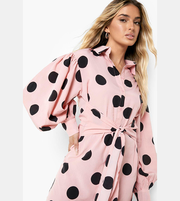 strapless open back dress Chasity Halterneck Maxi Dress - Pink Polka Dot