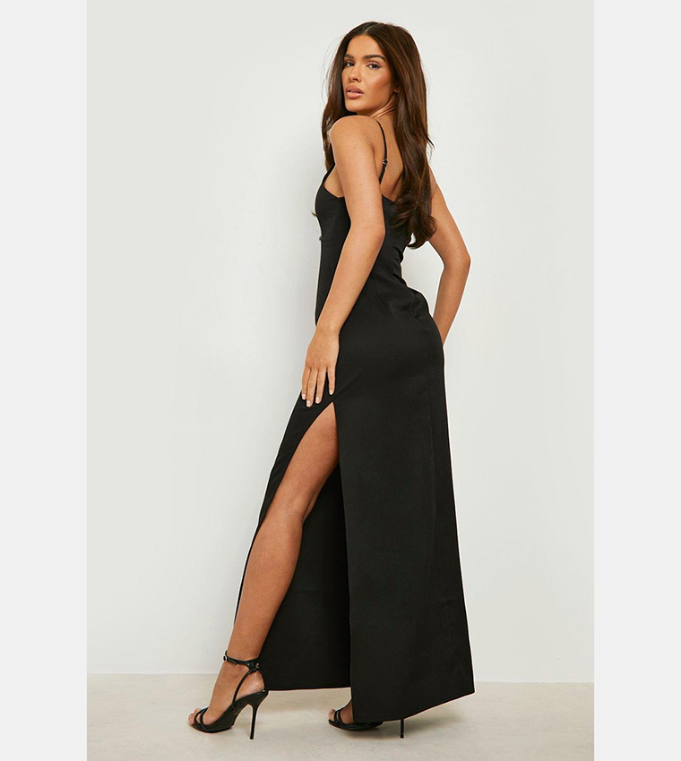 navy blue dress for baby girl Buy Boohoo Contrast Asymmetric Strappy Maxi Dress In Black
