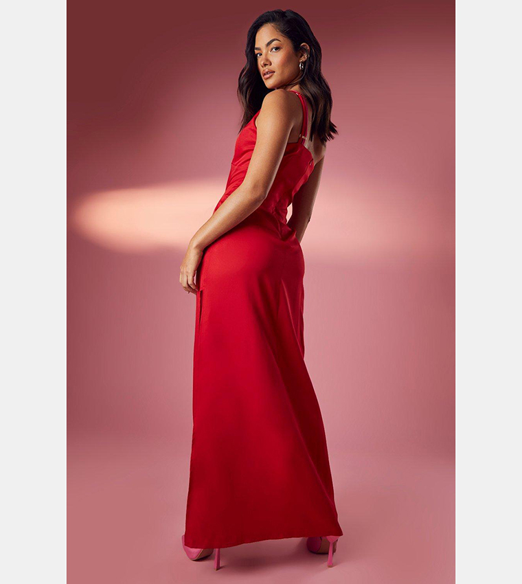 contrast asymmetric strappy maxi dress ASOS DESIGN strappy trapeze maxi dress in stone with contrast straps in black