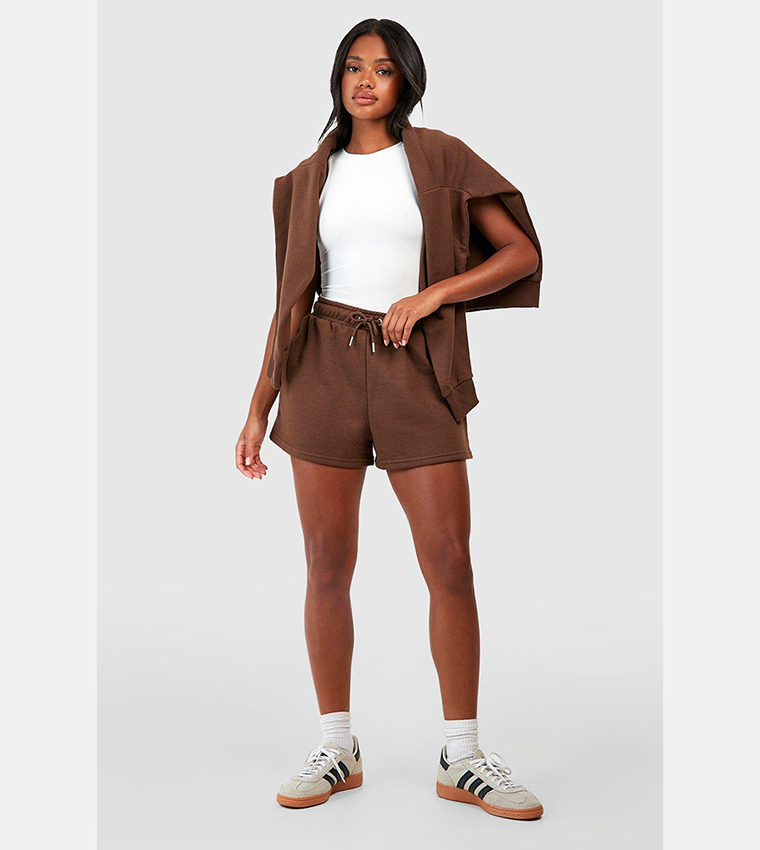 Buy Boohoo Sweat Shorts With Reel Cotton In CHOCOLATE