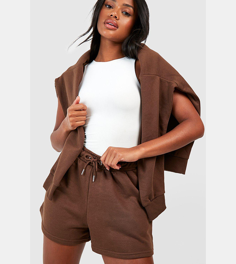 Buy Boohoo Sweat Shorts With Reel Cotton In CHOCOLATE