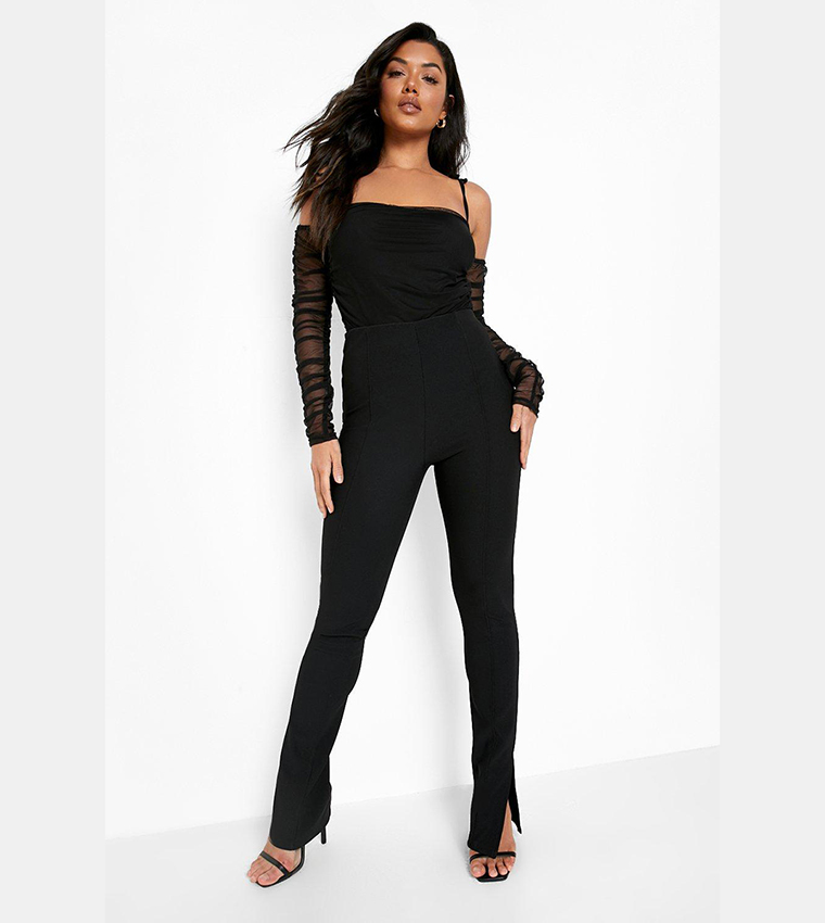 Black ruched mesh bardot jumpsuit on sale