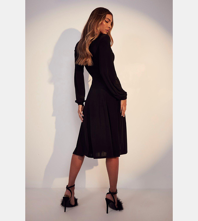 balloon sleeve skater dress Oasis Women's Mesh Lace Mix Balloon Sleeve Mini Skater Dress in Black