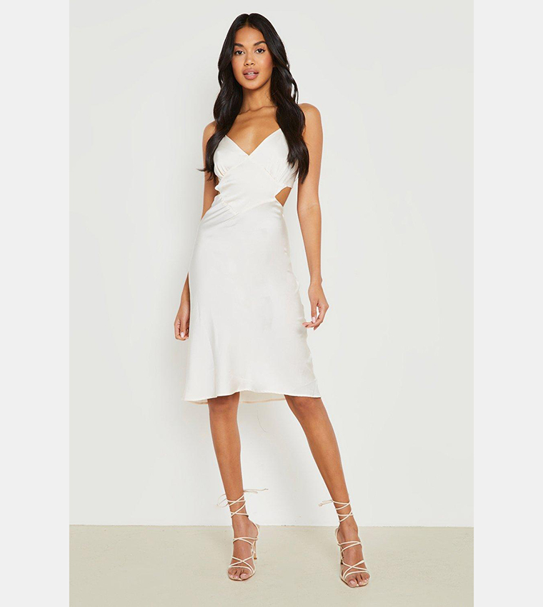 sachin and babi light blue dress Champagne Silk Slip midi Dress with Cowl Neck