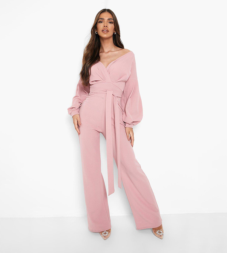 Blush pink hot sale wide leg jumpsuit