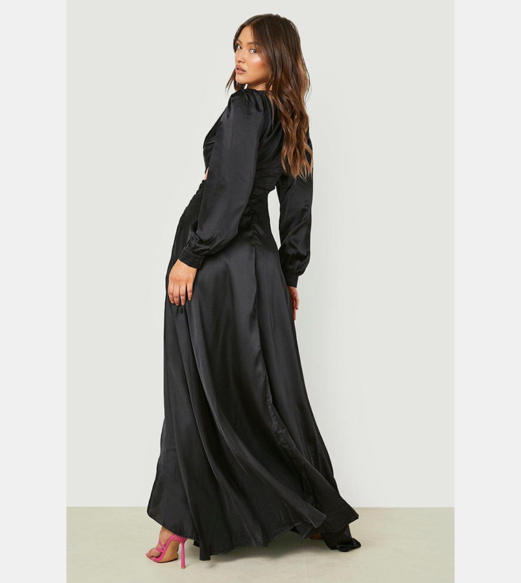 boohoo satin ruffle plunge maxi dress Boohoo Womens Satin Ruffle Plunge Maxi Dress
