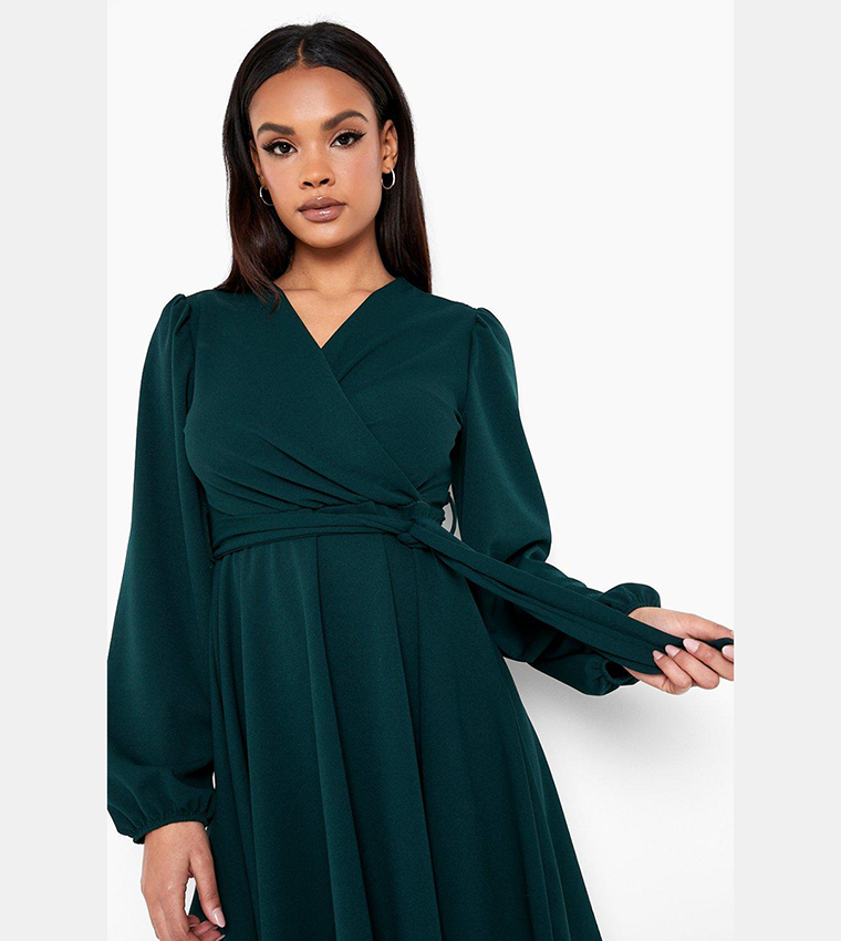 Balloon sleeve cheap wrap dress