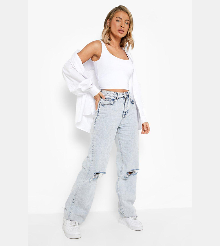 Buy Boohoo Double Layer Scoop Neck Strappy Crop Top In White