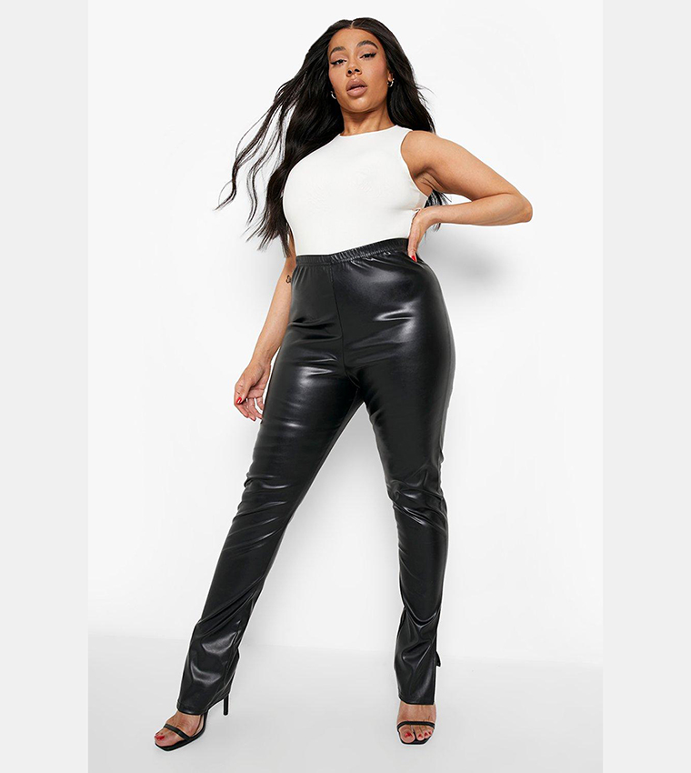 Buy Boohoo Split Hem Leather Look Pu Leggings In Black