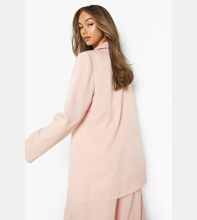 Buy Boohoo Pinstripe Oversized Longline Blazer In Nude 6thStreet