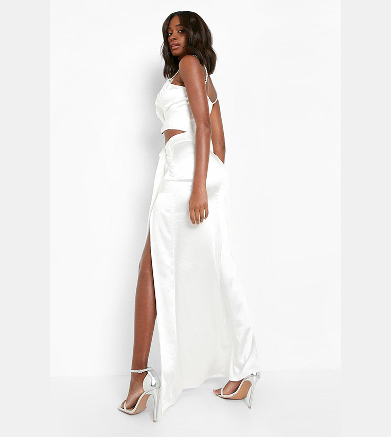 Buy Boohoo Occasion Premium Satin Draped Maxi Skirt In Ivory