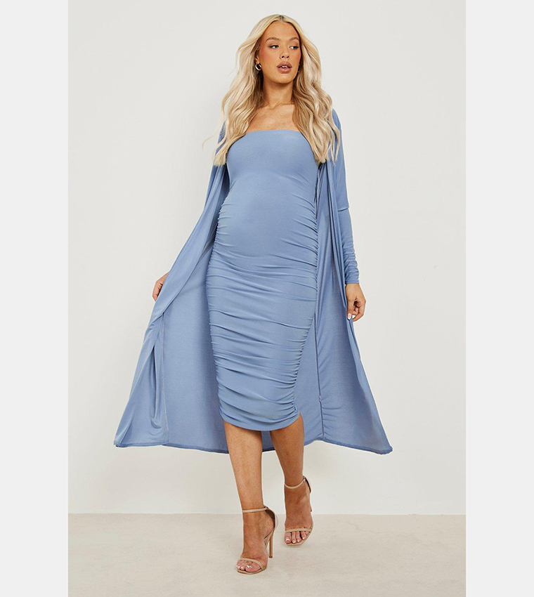 Maternity Square Neck Ruched Duster Dress Set