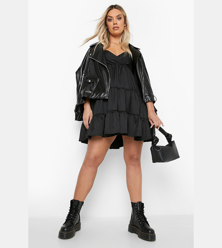 Buy Boohoo Tiered Puff Sleeves Smock Dress In Black | 6thstreet Oman