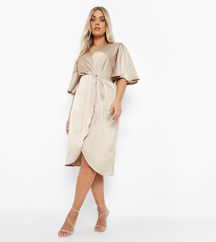 Buy Boohoo Occasion Satin Wrap Midi Dress In CHAMPAGNE 6thStreet