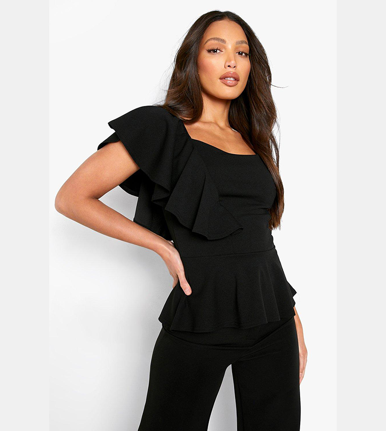 Buy Boohoo Tall Frill Detail Strappy Peplum Top In Black 6thStreet Oman