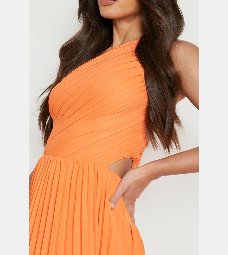 One shoulder 2025 pleated midi dress