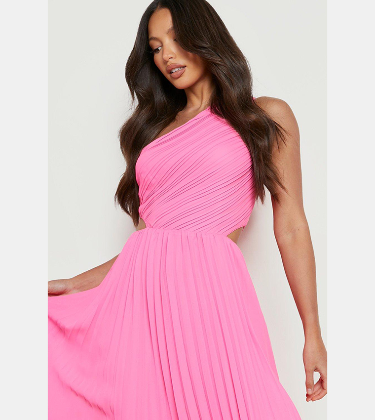 One shoulder 2024 pleated midi dress