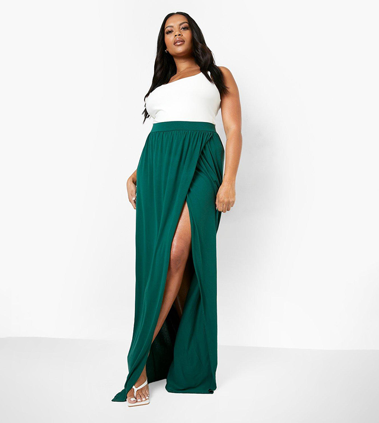 Green maxi skirt xl best sale