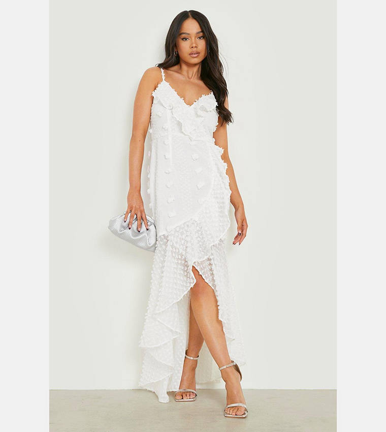 Buy Boohoo Premium Texture Ruffle Wrap Maxi Dress In White | 6thStreet UAE