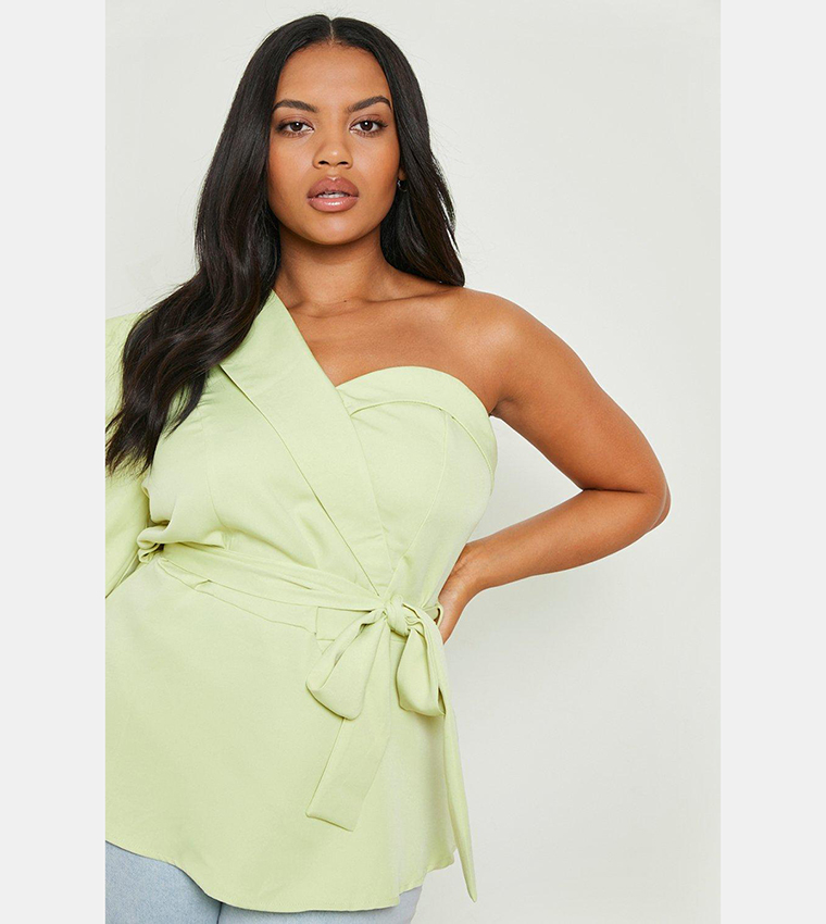 One shoulder shop puff sleeve top