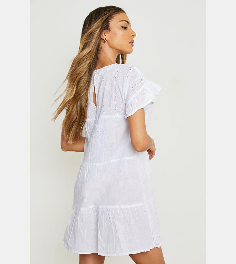 White Boho Smock Dress main image 1