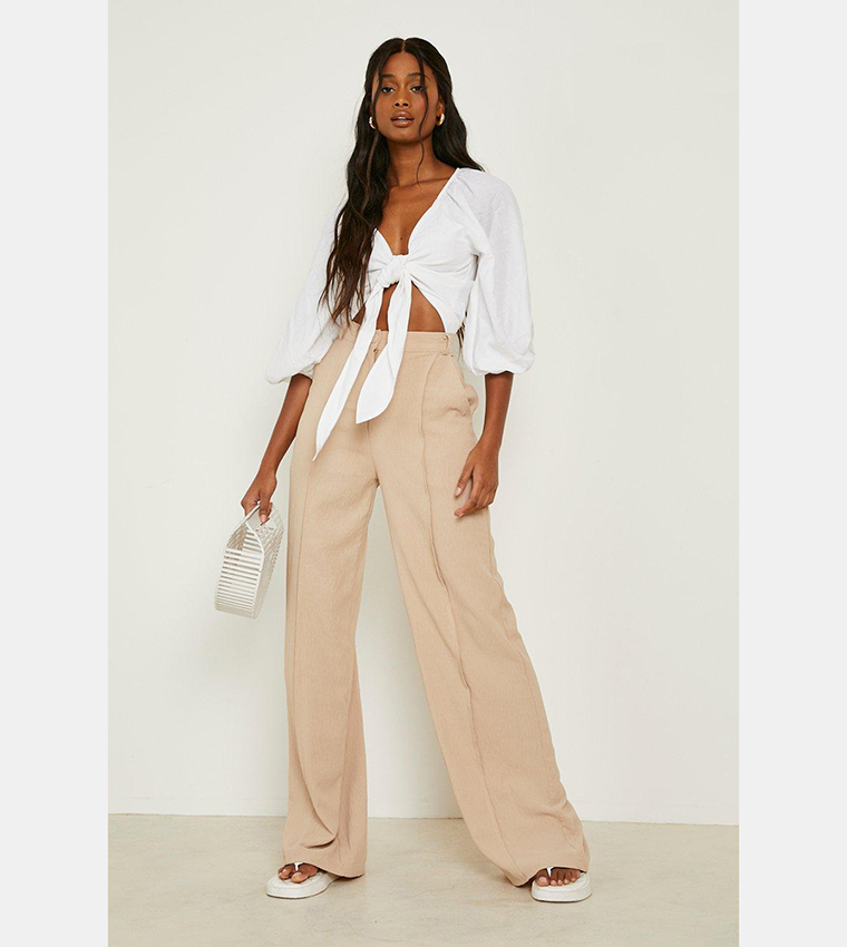 Volume Sleeves Tie Front Linen Crop Top