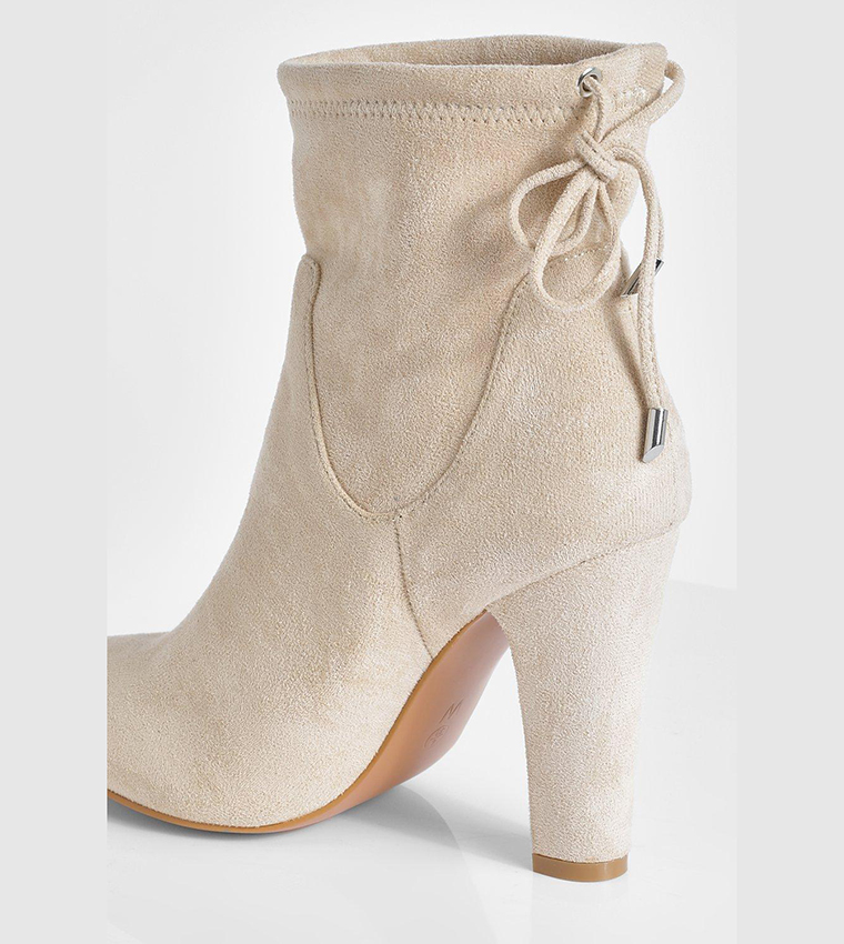 Buy Boohoo Wide Fit Tie Back Block Heel Sock Boots In Beige 6thStreet Saudi Arabia