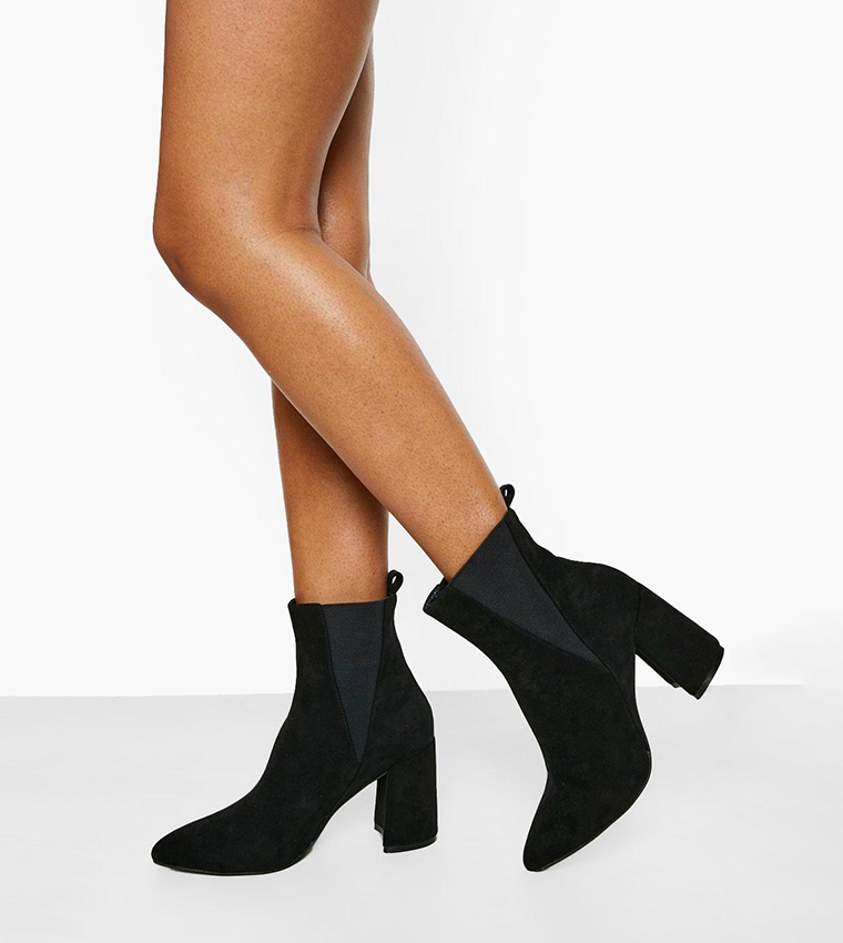 Buy Boohoo Wide Fit Pointed Toe Elastic Detail Boots In Black