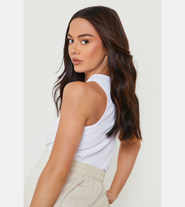 Buy Boohoo Ribbed Racer Neck Vest Top In White 6thStreet Oman