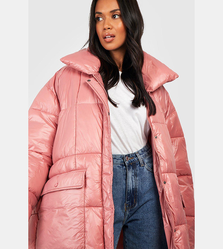 Buy Boohoo Square Quilt Detail Maxi Puffer Jacket In Pink 6thStreet Kuwait