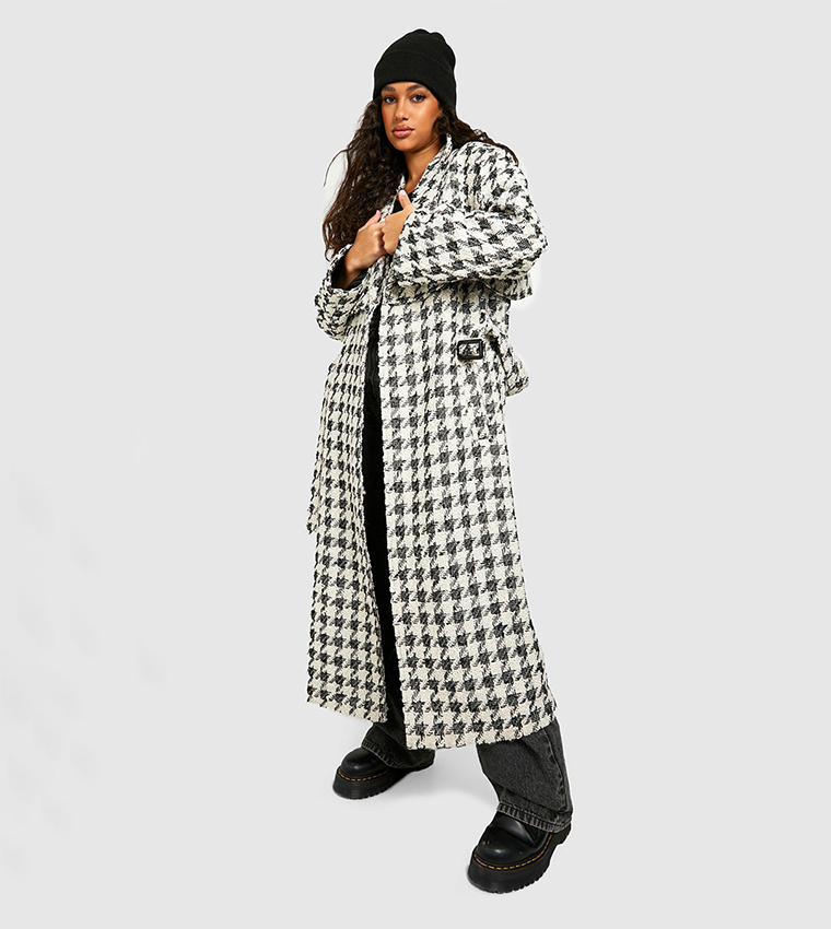 Buy Boohoo Boucle Belted Wool Look Trench Coat In Black 6thStreet Bahrain