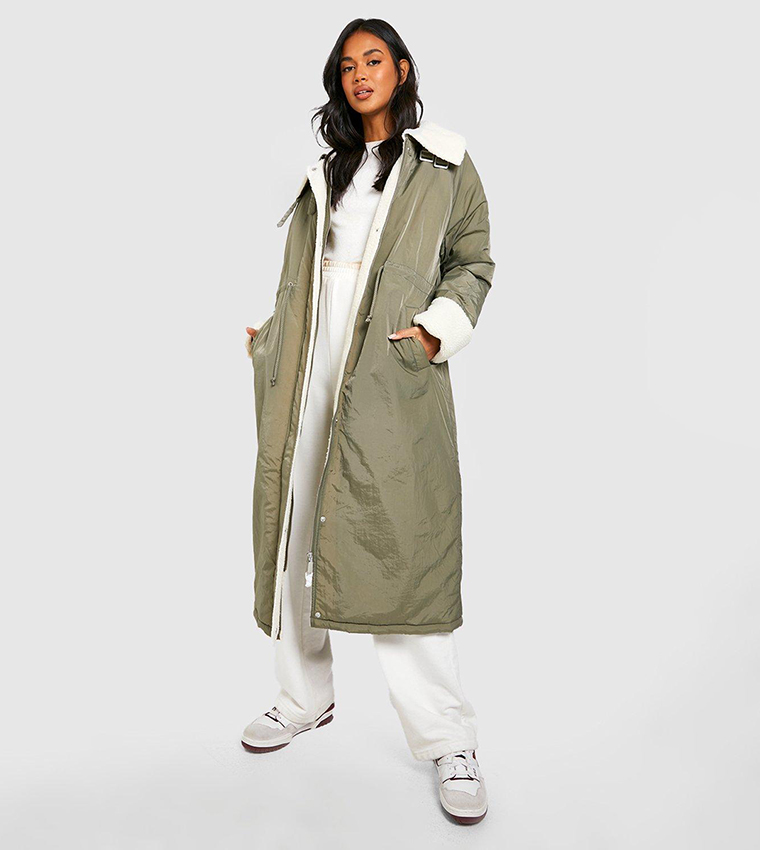 Buy Boohoo Borg Lined Parka Jacket In Khaki 6thStreet Bahrain