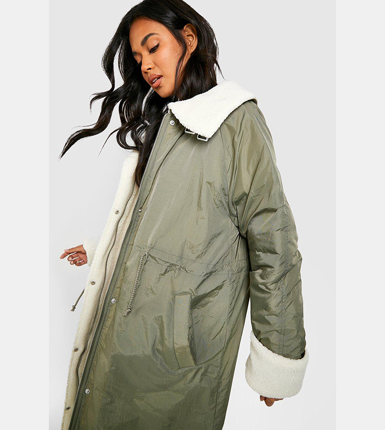 Buy Boohoo Borg Lined Parka Jacket In Khaki 6thStreet Bahrain