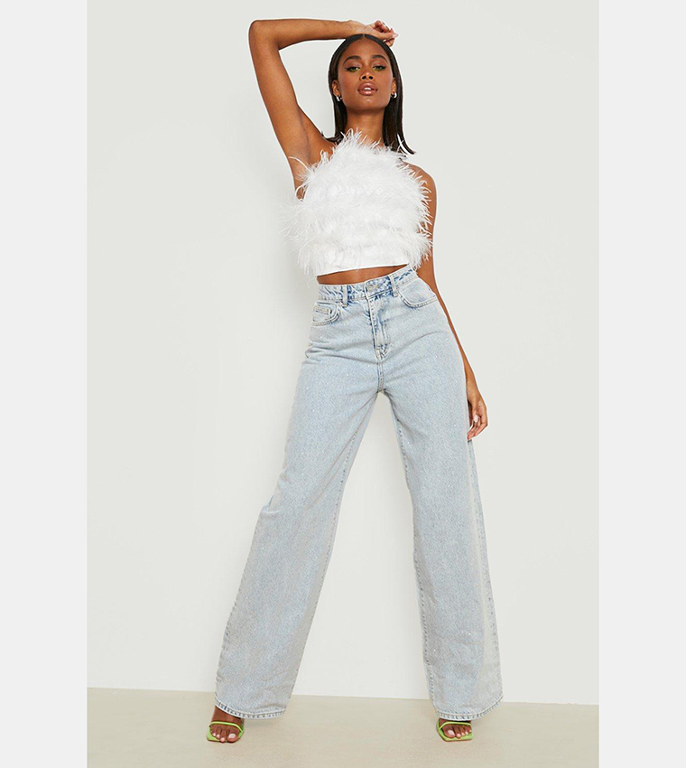 Buy Boohoo Feather Detail Cross Back Top In White