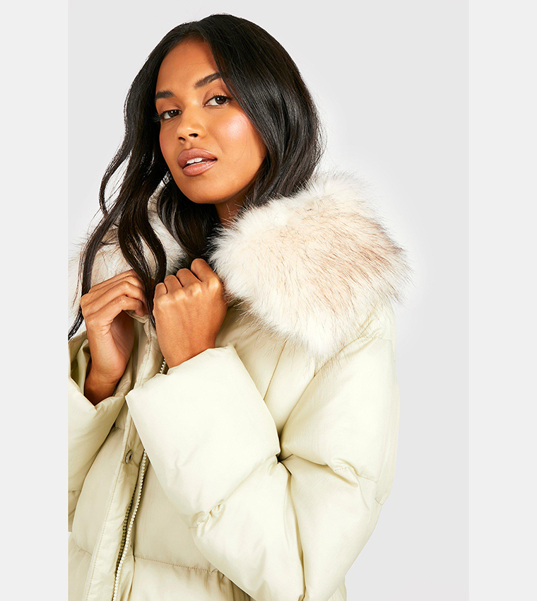 Padded jacket shop with fur collar