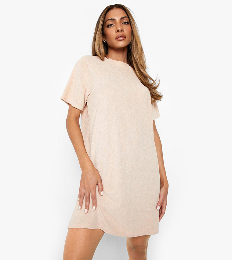 Oversized Cotton Shirt Dress Beige