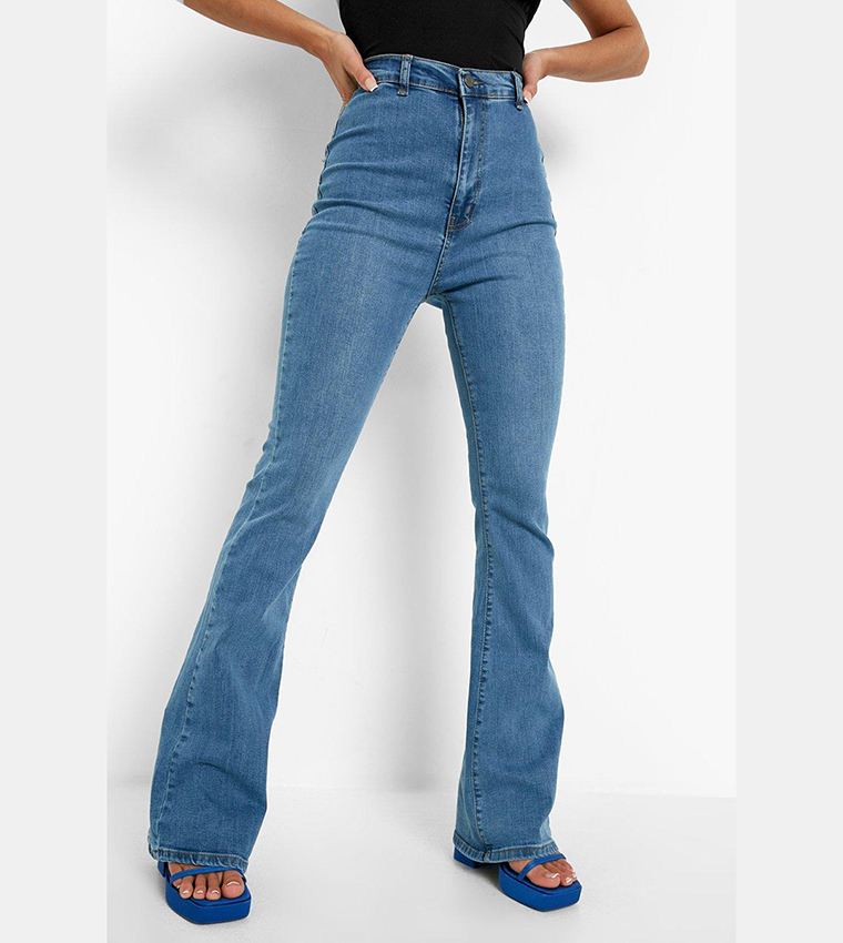 Buy Boohoo High Waist Bum Shaper Wide Leg Jeans In Blue