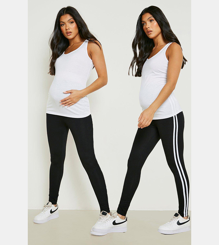 Buy Boohoo Pack Of 2 Maternity Stripe And Plain Leggings In Black