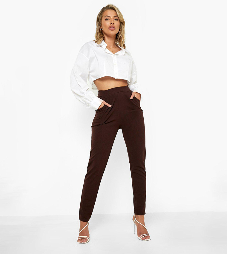 Pleat Front Drawstring Trouser in Chocolate